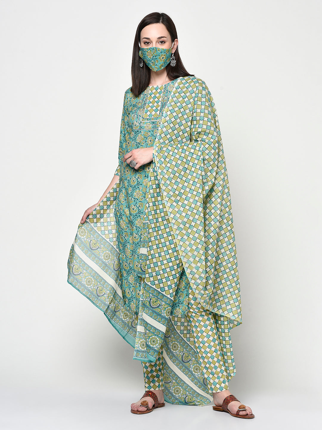 Block printed Pure Cotton Kurta Set| Green | Nysara