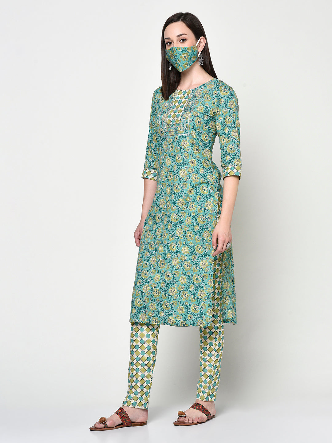 Block printed Pure Cotton Kurta Set| Green | Nysara