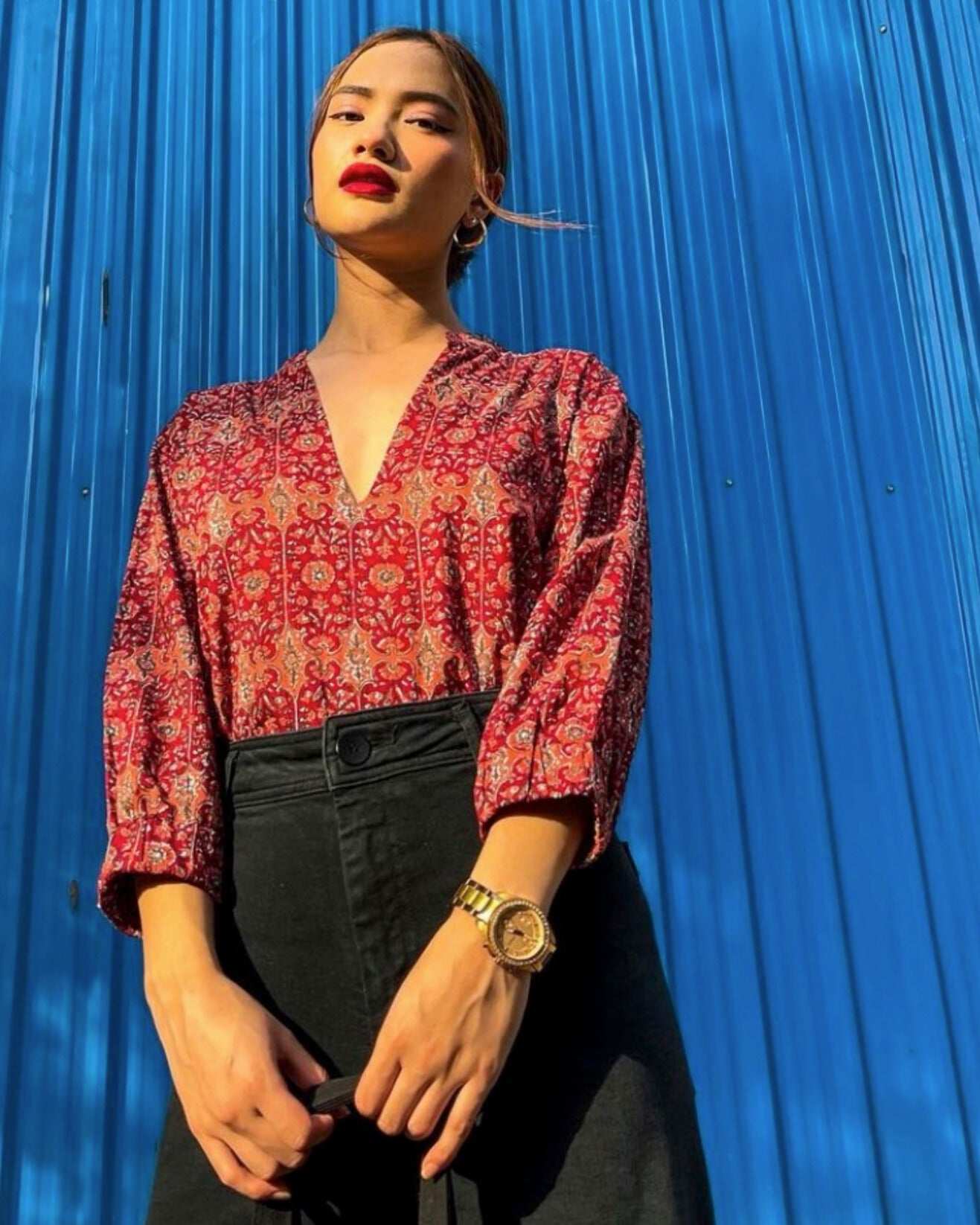 Pure Cotton Block-printed Top | Lace trim | Short sleeves | Ragini