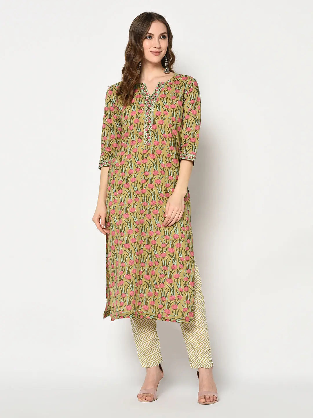 Block printed Kurta and Pant Set | Pure Cotton | Green | Suranjana SOW