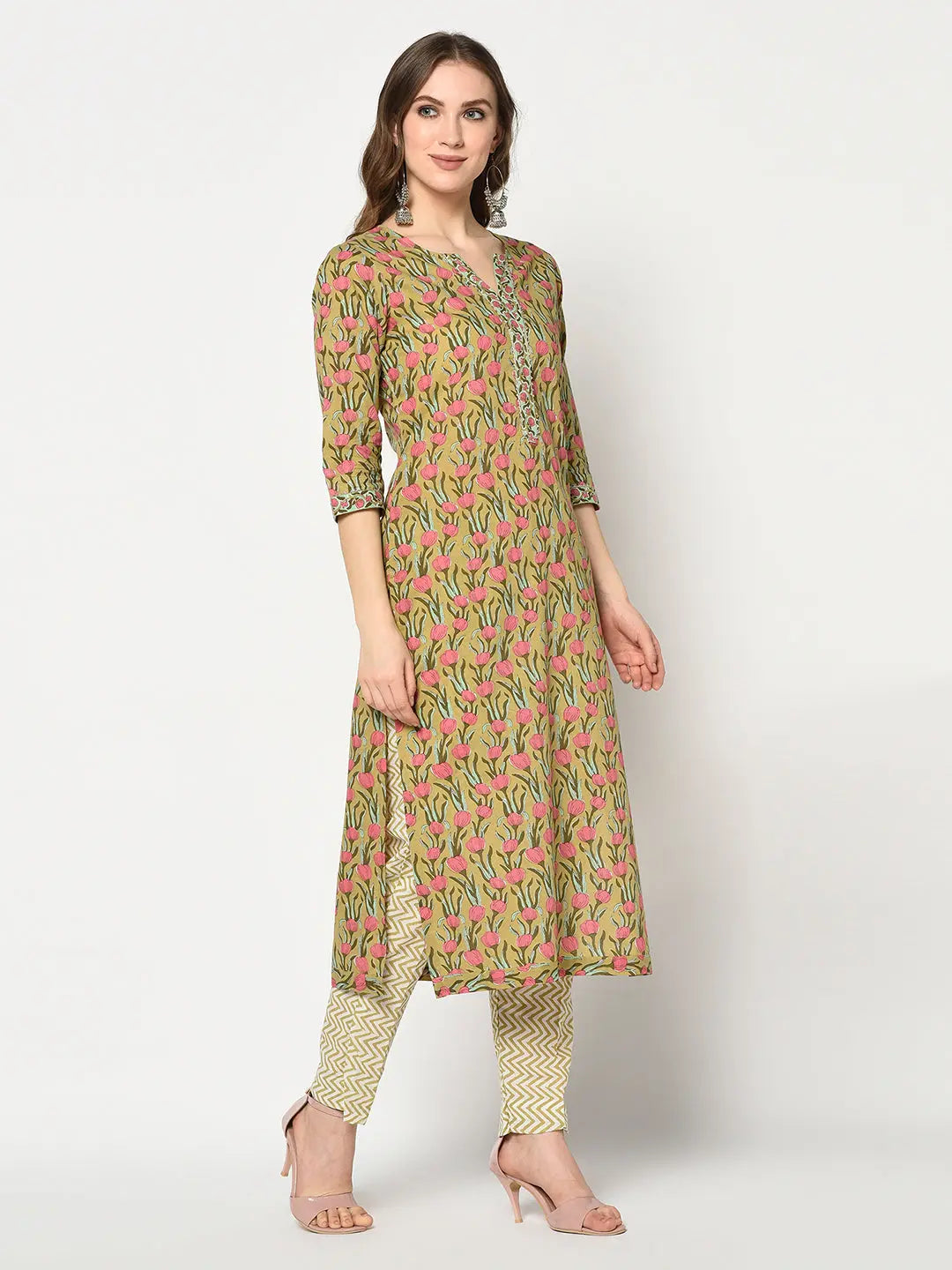Block printed Kurta and Pant Set | Pure Cotton | Green | Suranjana SOW