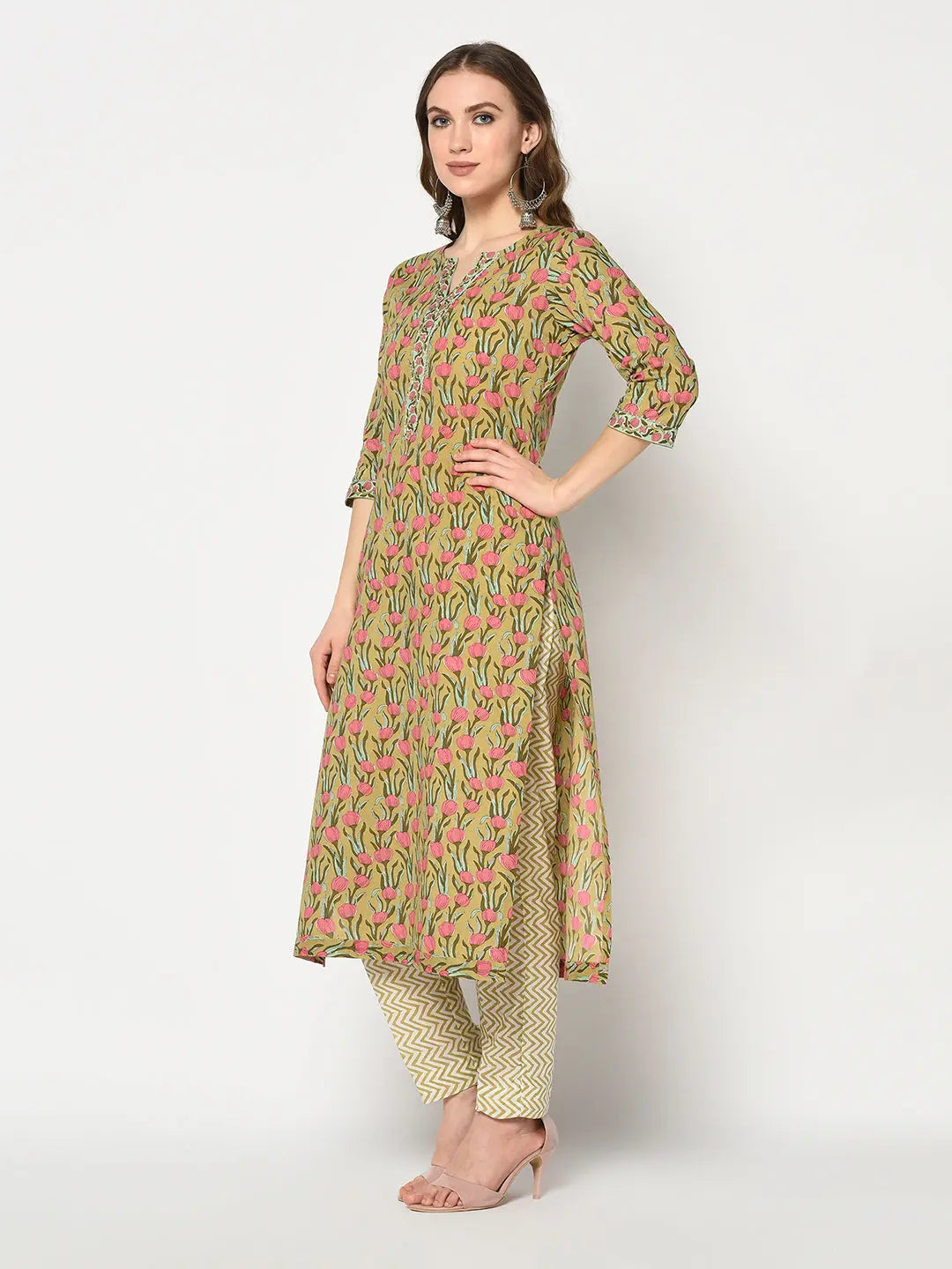 Block printed Kurta and Pant Set | Pure Cotton | Green | Suranjana SOW