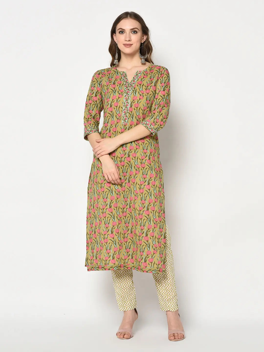 Block printed Kurta and Pant Set | Pure Cotton | Green | Suranjana SOW