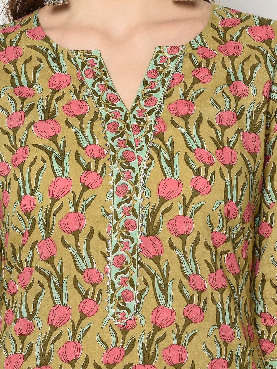 Block printed Kurta and Pant Set | Pure Cotton | Green | Suranjana SOW