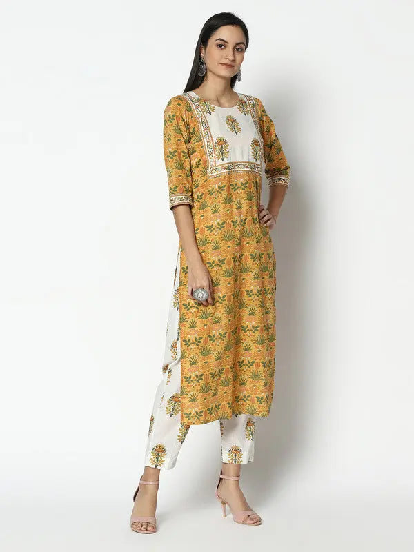 Block printed Kurta and Pant Set | Pure Cotton | Yellow | Firdaus SOW