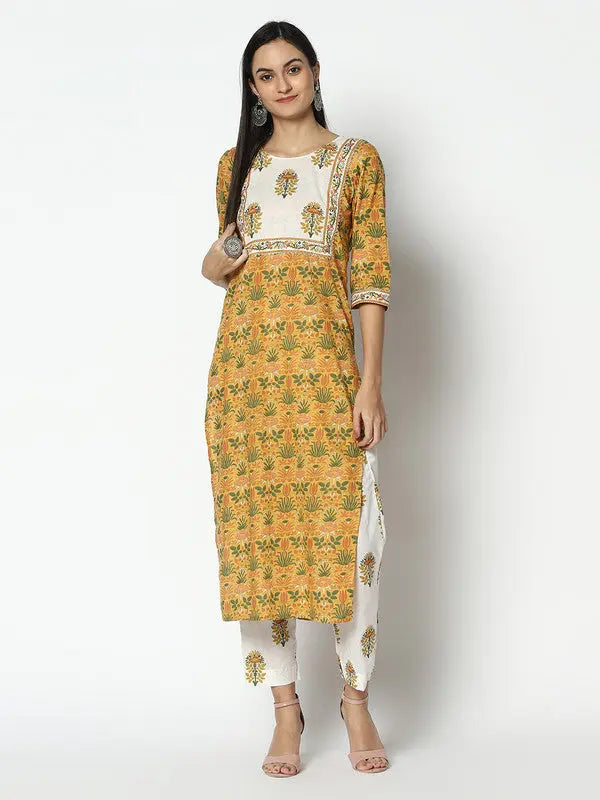 Block printed Kurta and Pant Set | Pure Cotton | Yellow | Firdaus SOW