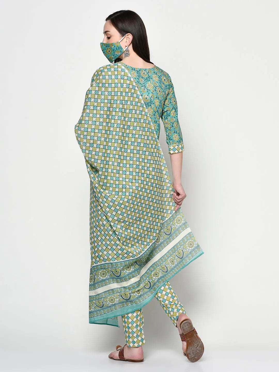 Block printed Pure Cotton Kurta Set| Green | Nysara SOW