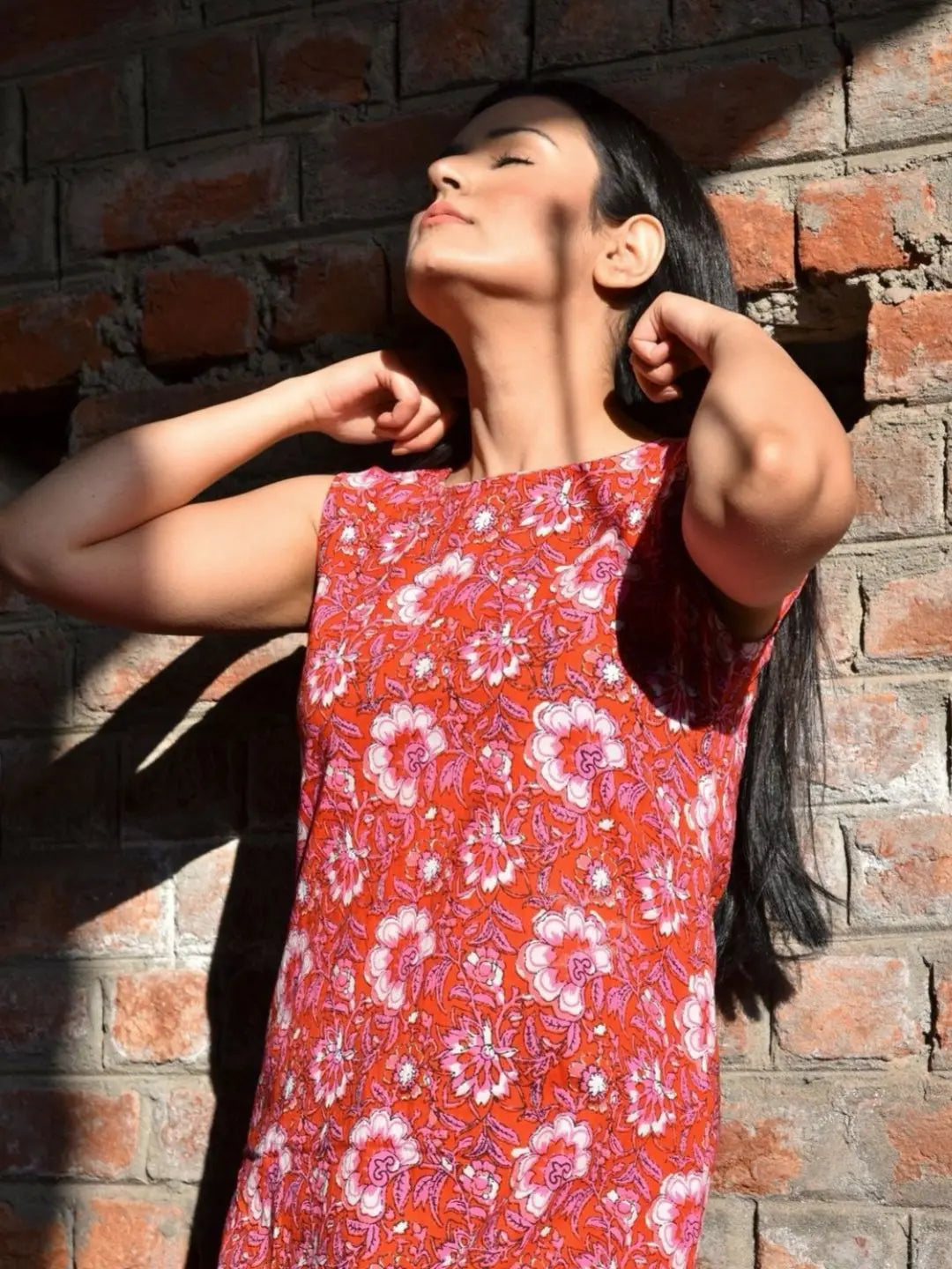 Blockprinted Red sleeveless Maxi Dress | Noor SOW