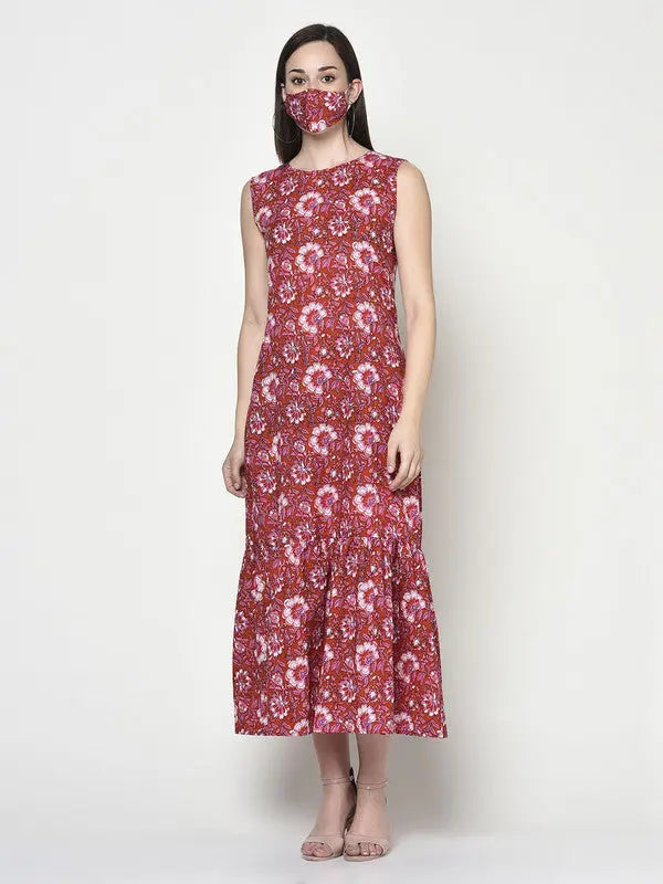 Blockprinted Red sleeveless Maxi Dress | Noor SOW