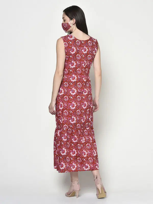 Blockprinted Red sleeveless Maxi Dress | Noor SOW