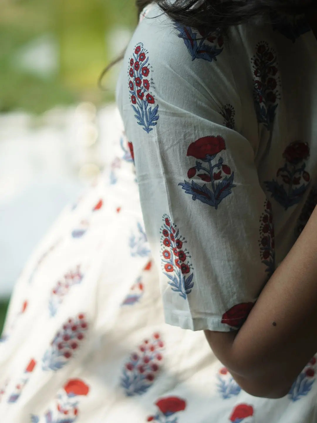Blockprinted White Anarkali Suit | White SOW
