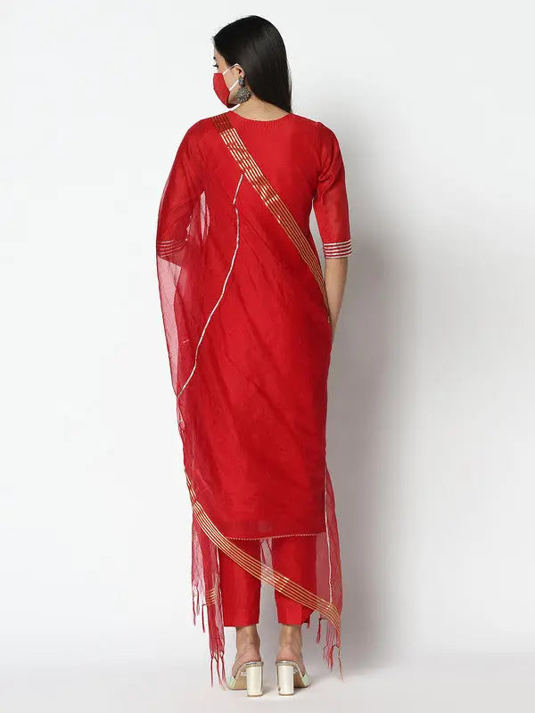 Chanderi Silk Kurta Set with Dupatta | Red | Rehiyah SOW