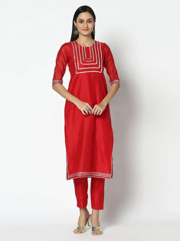 Chanderi Silk Kurta Set with Dupatta | Red | Rehiyah SOW