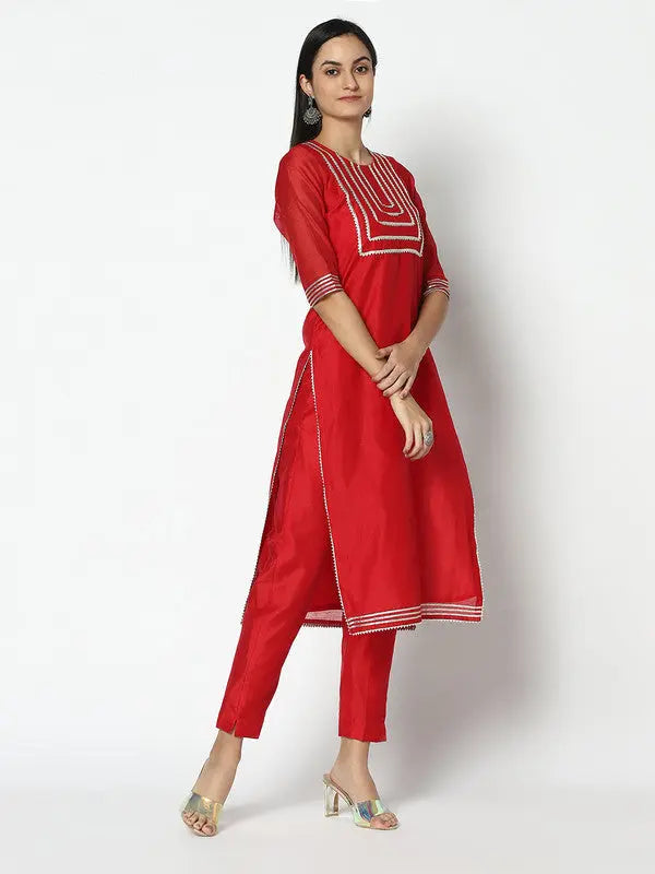 Chanderi Silk Kurta Set with Dupatta | Red | Rehiyah SOW