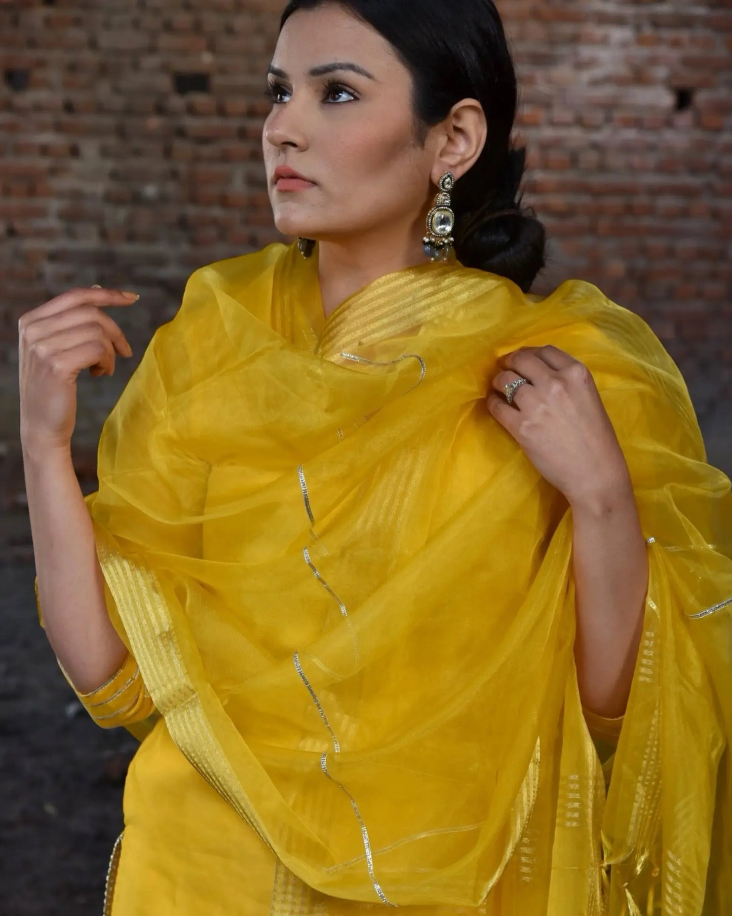Chanderi Silk Kurta Set with Dupatta | Yellow | Aanvi SOW