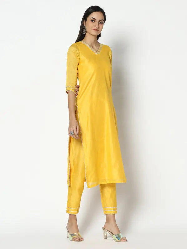 Chanderi Silk Kurta Set with Dupatta | Yellow | Aanvi SOW