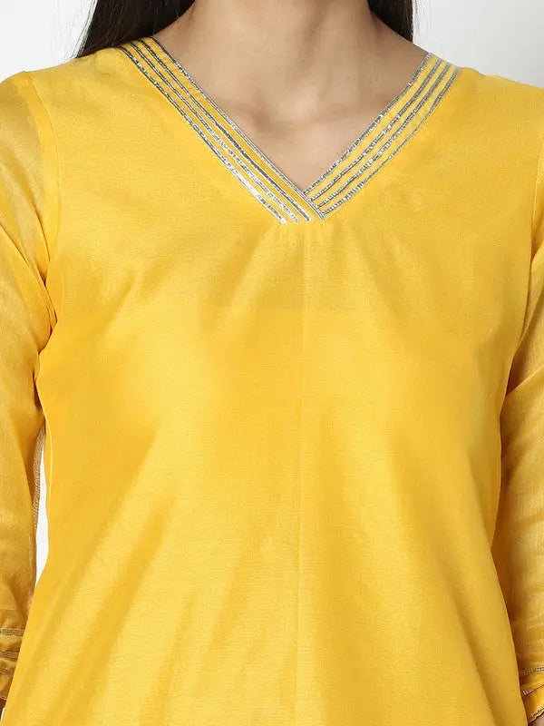 Chanderi Silk Kurta Set with Dupatta | Yellow | Aanvi SOW