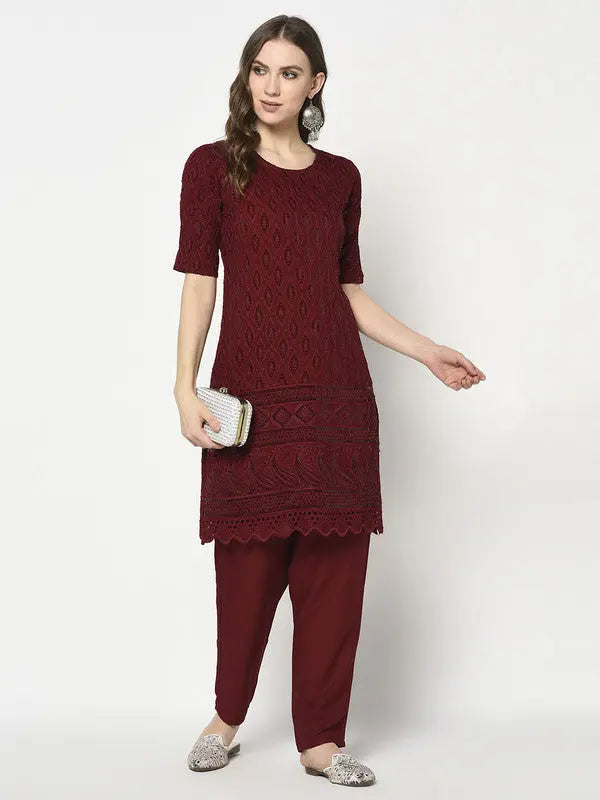 Embellished Kurta Set | Maroon | Zarine SOW
