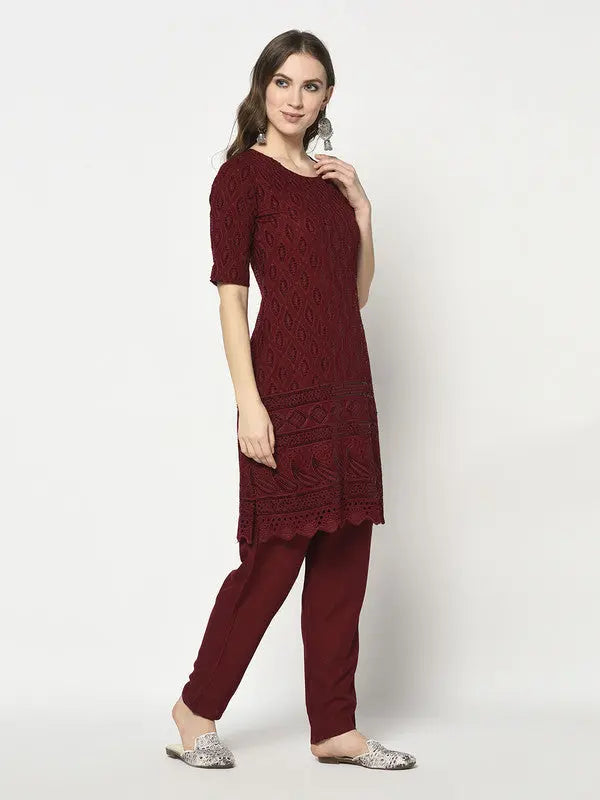 Embellished Kurta Set | Maroon | Zarine SOW