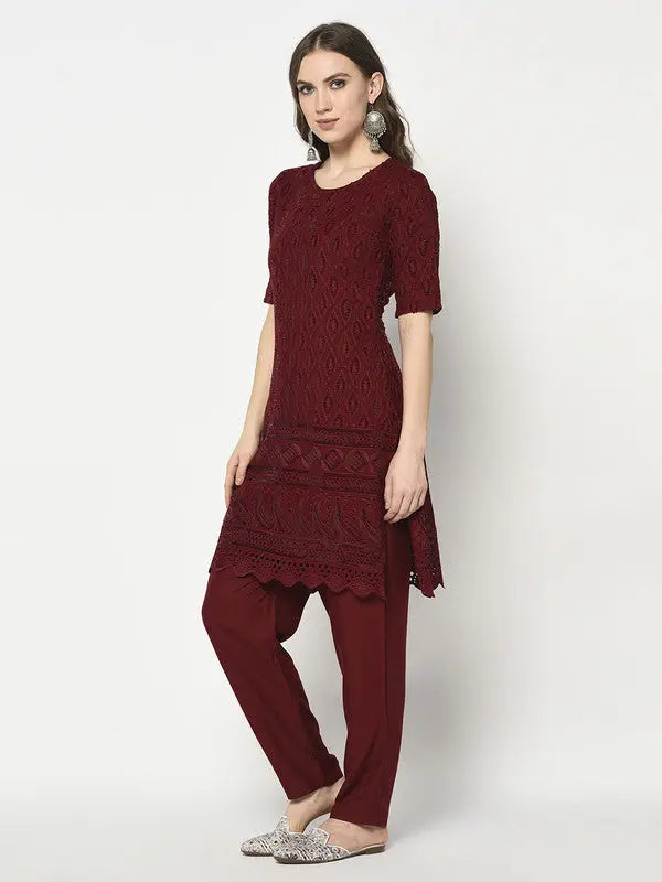 Embellished Kurta Set | Maroon | Zarine SOW