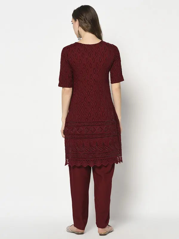 Embellished Kurta Set | Maroon | Zarine SOW
