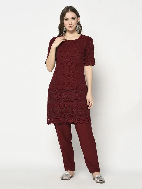 Embellished Kurta Set | Maroon | Zarine SOW