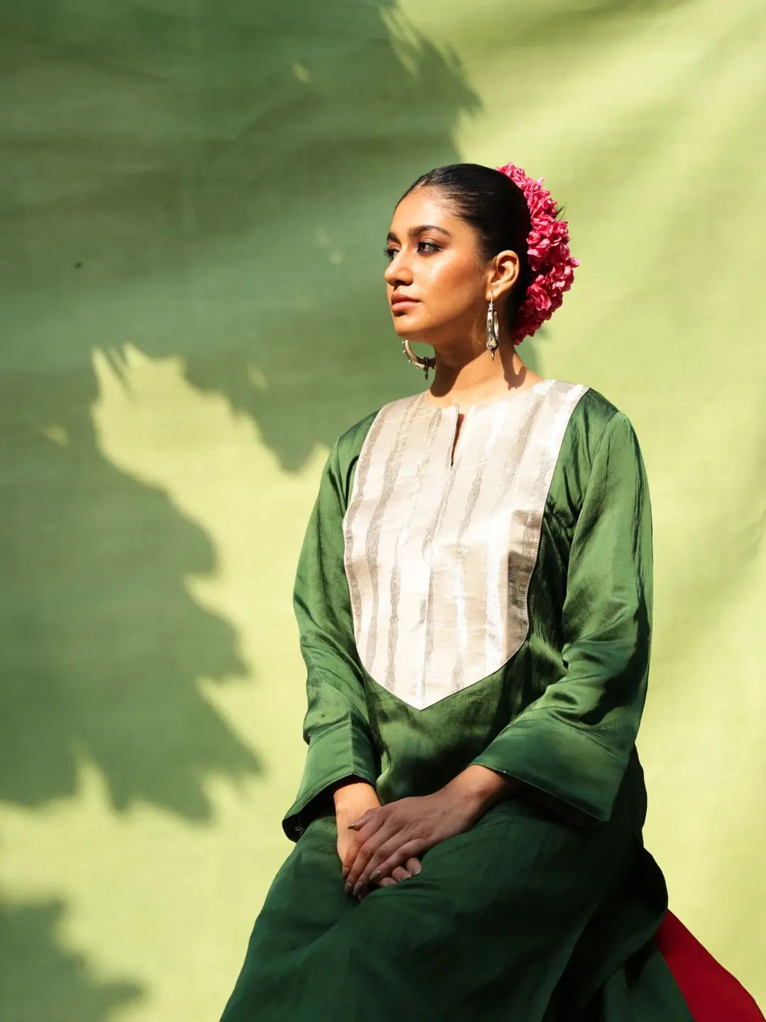 Linen Satin Kurta Set | Emerald SOW stories our way