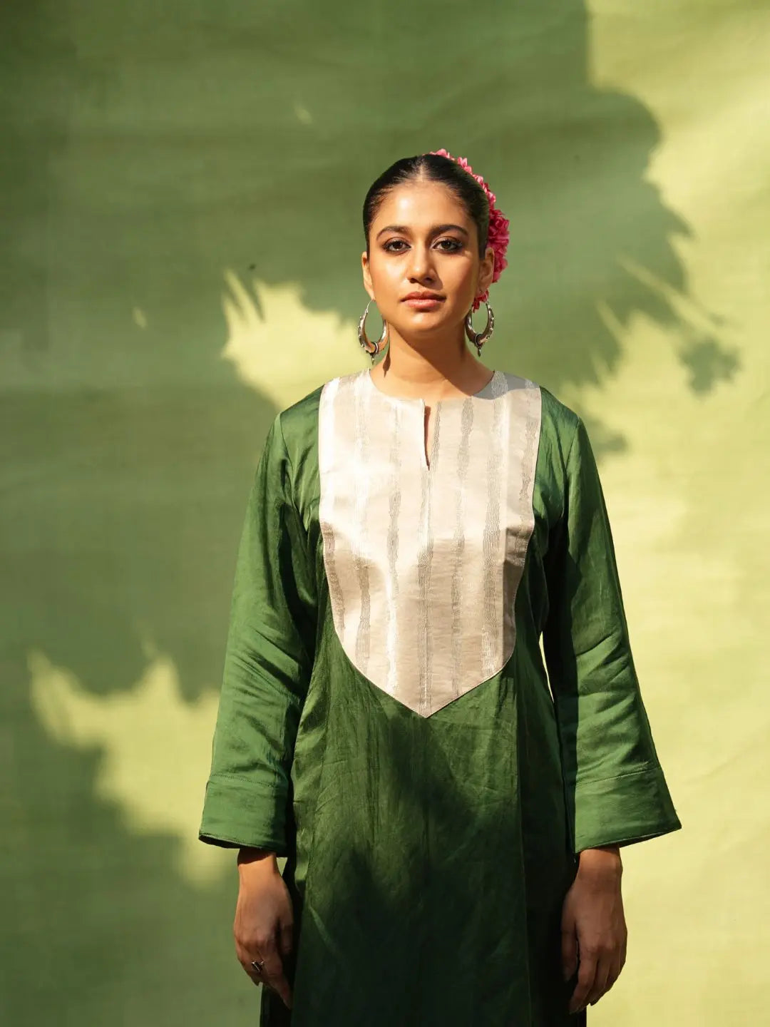 Linen Satin Kurta Set | Emerald SOW stories our way
