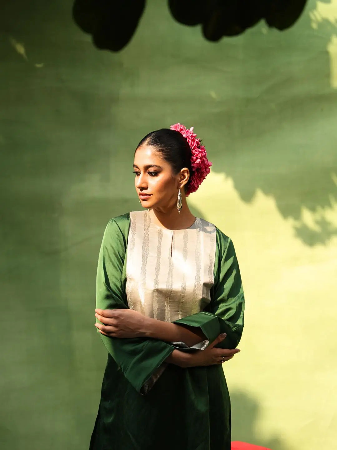 Linen Satin Kurta Set | Emerald SOW stories our way