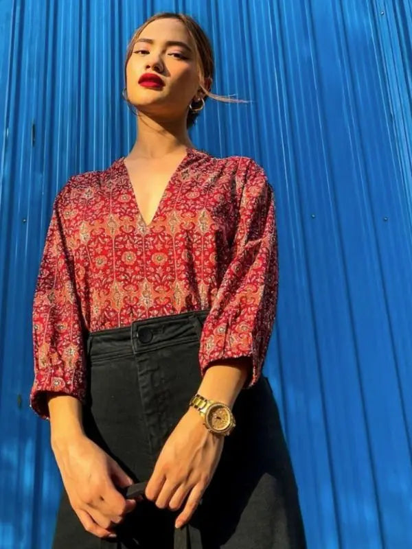 Pure Cotton Block-printed Top | Lace trim | Short sleeves | Ragini SOW