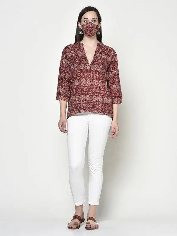 Pure Cotton Block-printed Top | Lace trim | Short sleeves | Ragini SOW