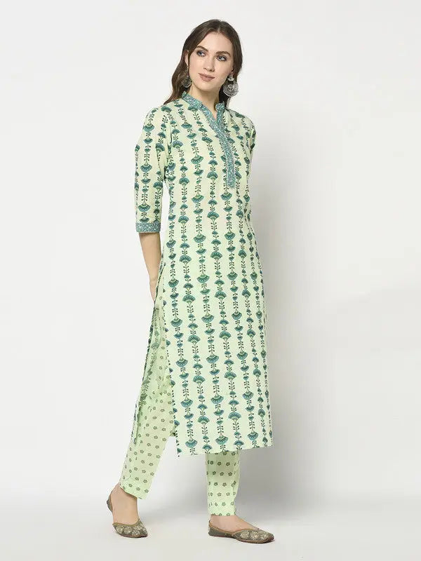 Pure Cotton Kurta and Pant Set | Block-printed | Green | Myirah SOW