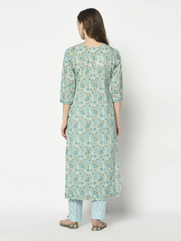 Pure Cotton Kurta and Pant Set with Dupatta | Blue | Madhavi SOW