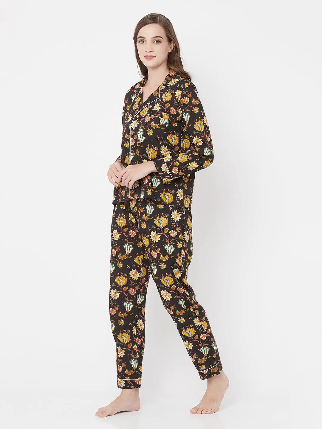 Pure Cotton Nightsuit Set | Black | Handblock | Sardine SOW