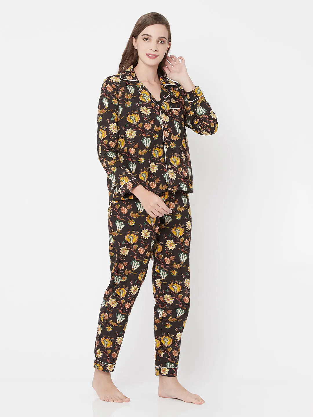 Pure Cotton Nightsuit Set | Black | Handblock | Sardine SOW