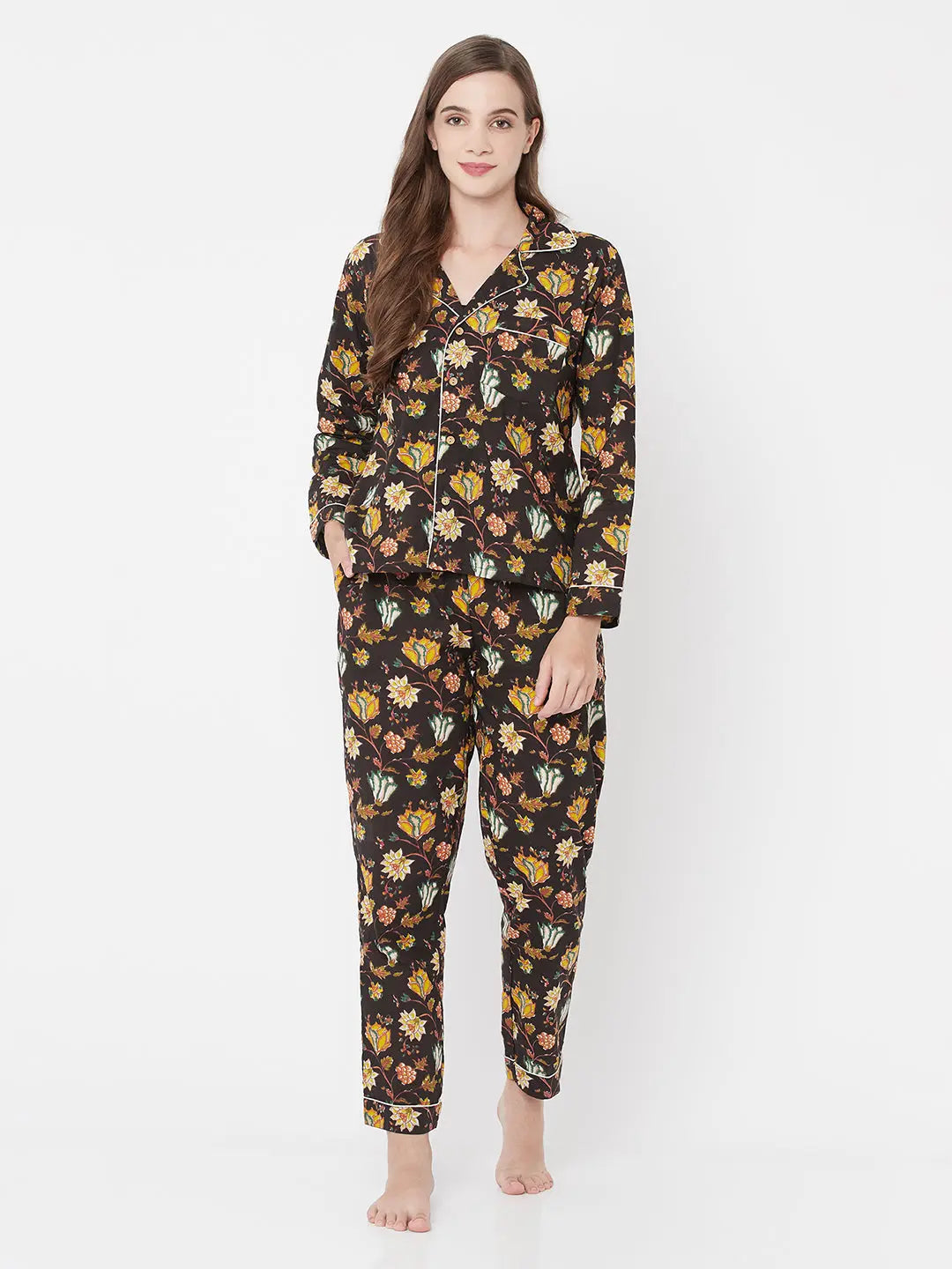 Pure Cotton Nightsuit Set | Black | Handblock | Sardine SOW