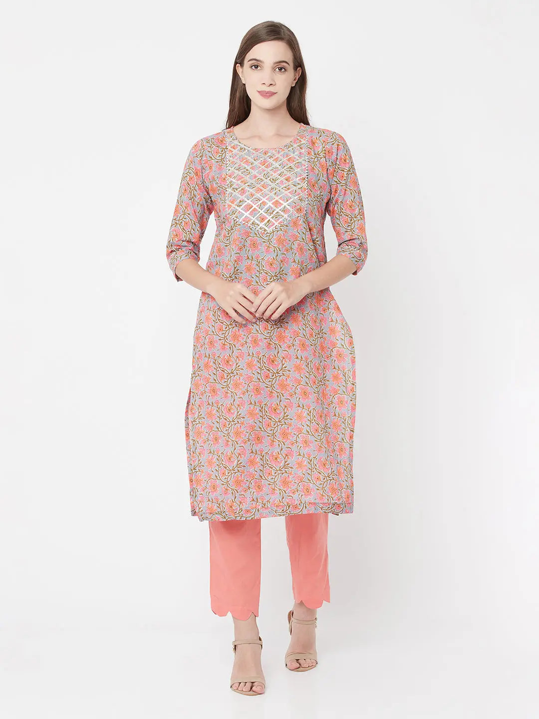 Pure Cotton Pink Print Kurta Set | Seyaat SOW