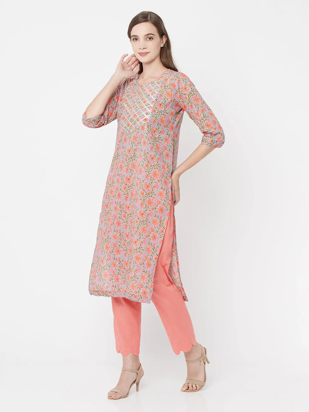 Pure Cotton Pink Print Kurta Set | Seyaat SOW