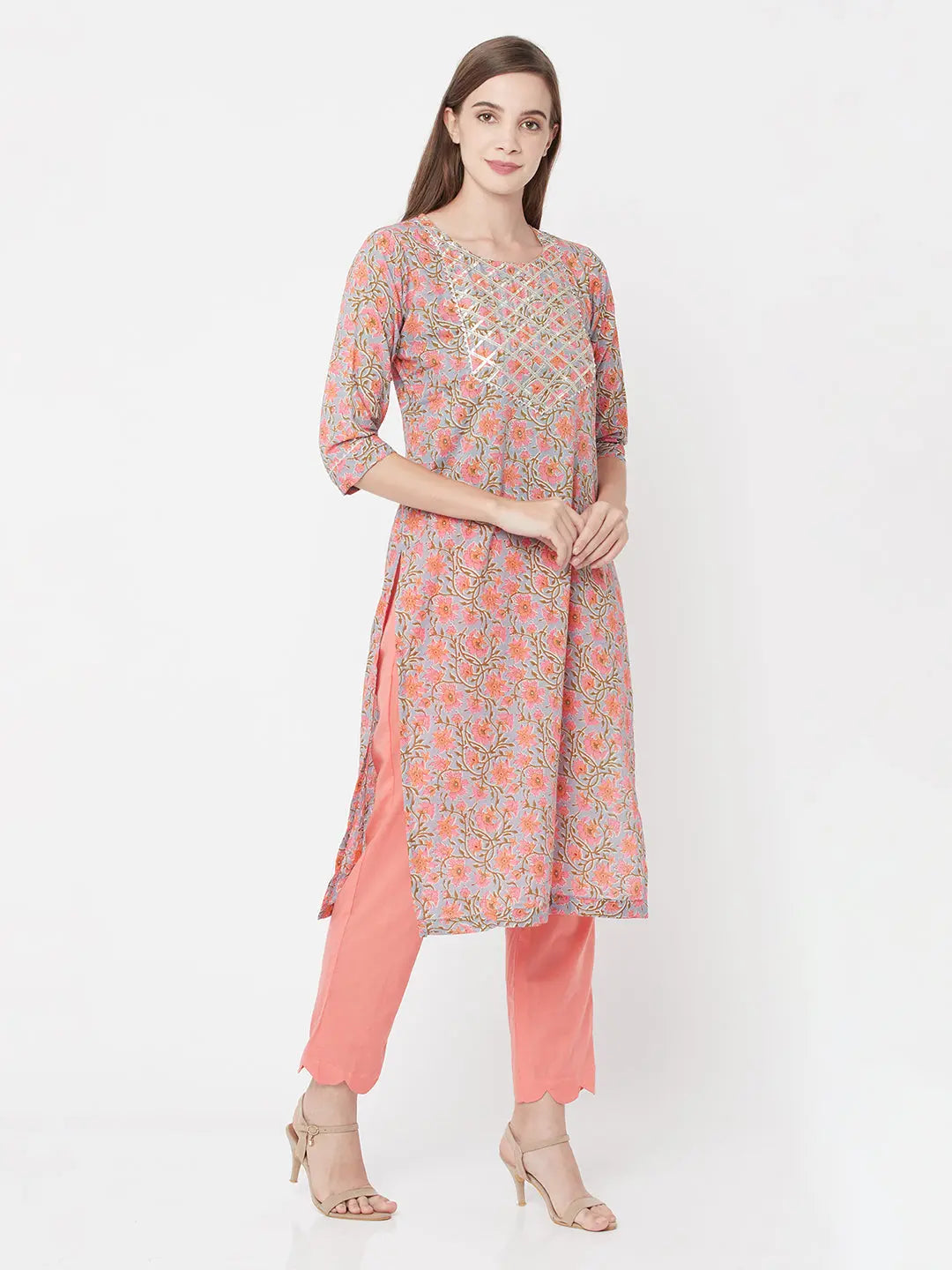 Pure Cotton Pink Print Kurta Set | Seyaat SOW