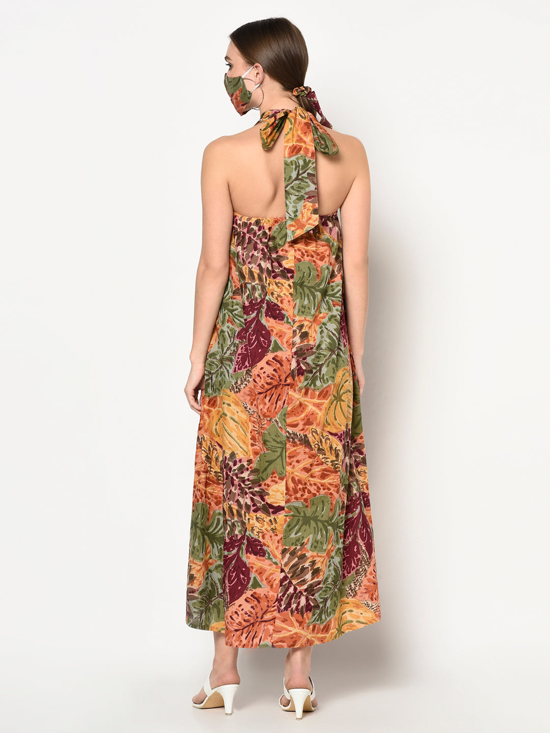 Block printed Halter Maxi Dress | Handblock | Yellow | Farna