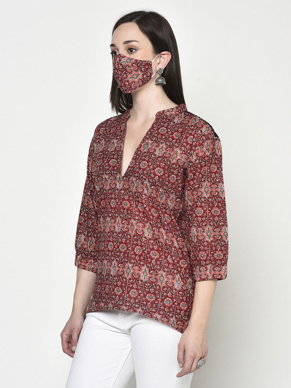 Pure Cotton Block-printed Top | Lace trim | Short sleeves | Ragini