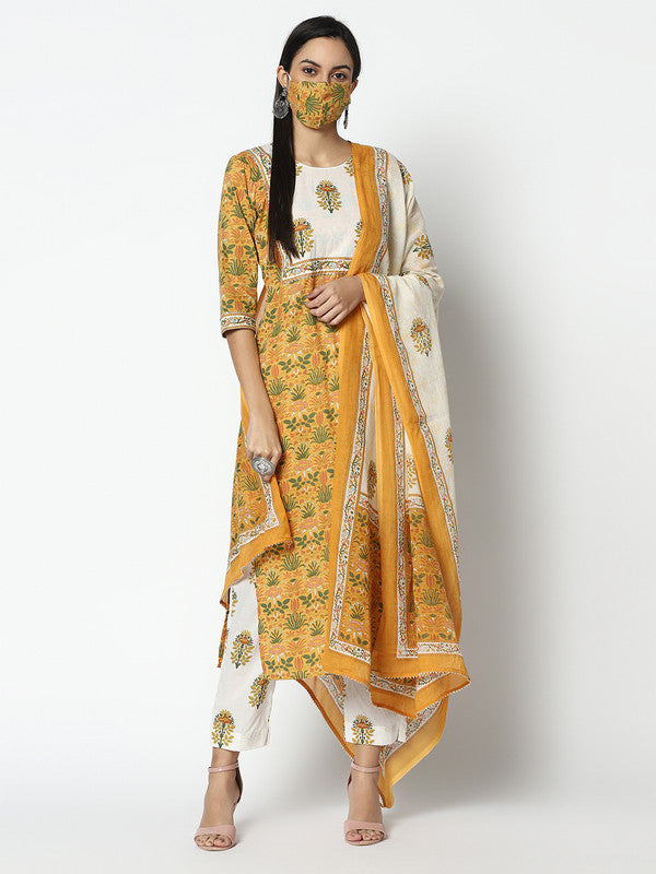 Block printed Kurta and Pant Set | Pure Cotton | Yellow | Firdaus