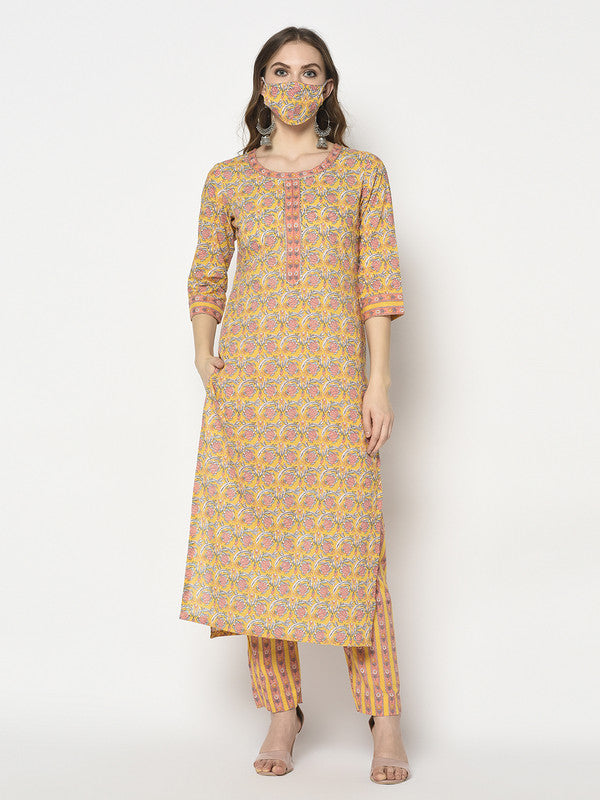 Cotton Blockprinted Kurta and Pant Set | Yellow | Radhika