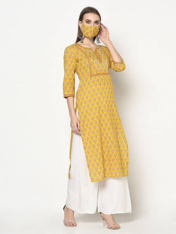 Pure cotton block printed Kurta | Yellow | Short sleeves | Suryanka