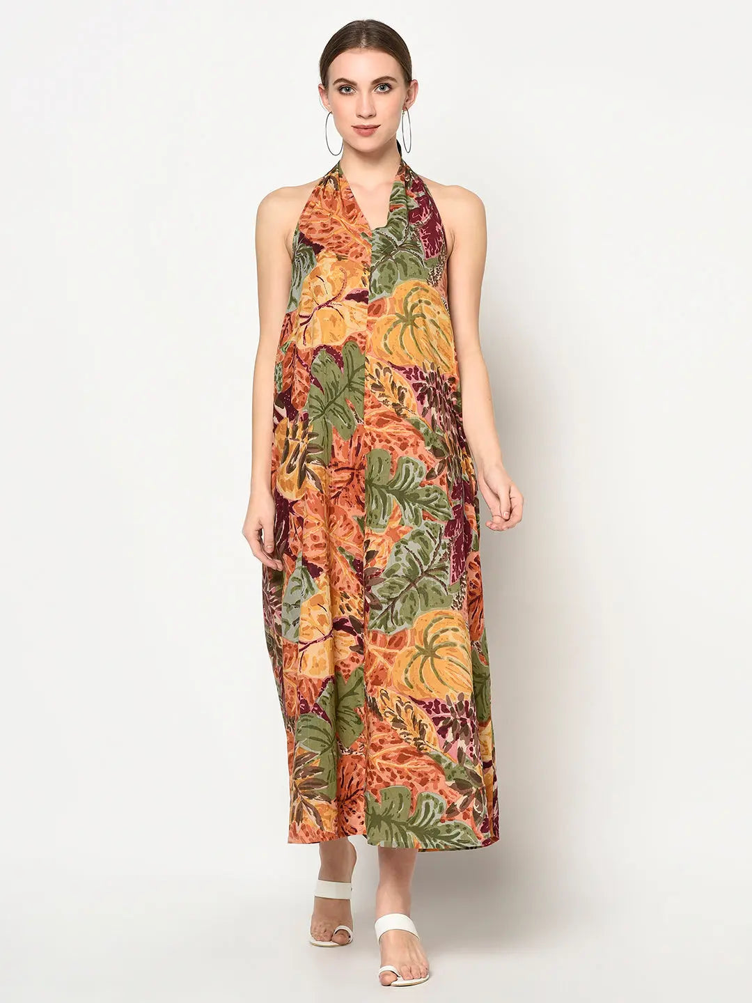 Block printed Halter Maxi Dress | Handblock | Yellow | Farna SOW