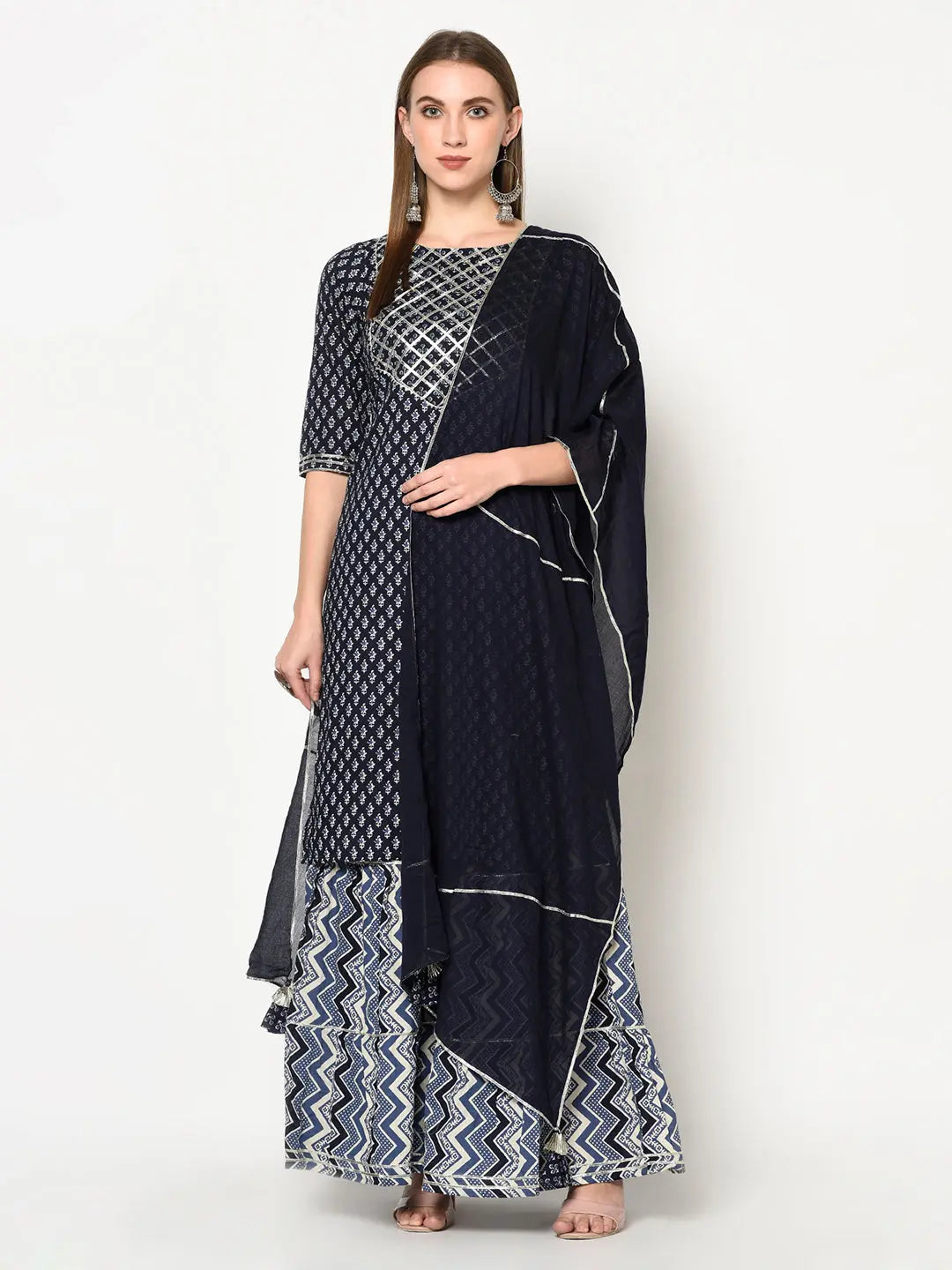 Hand-block Printed Sharara Set | Blue | Indrani SOW