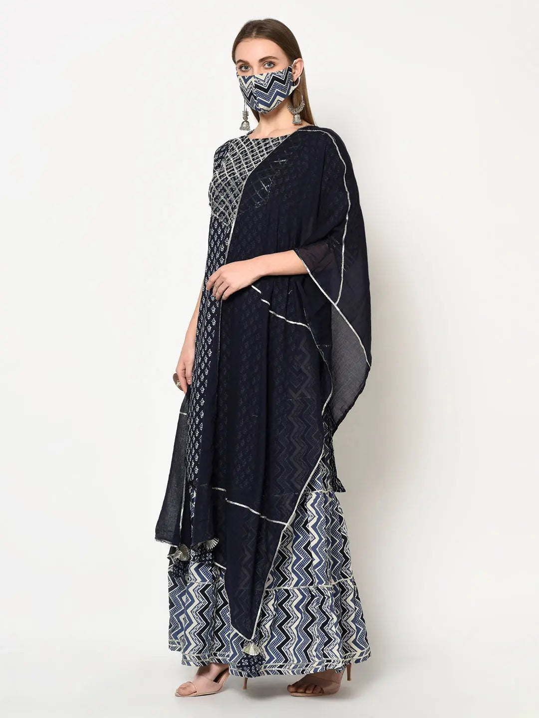 Hand-block Printed Sharara Set | Blue | Indrani SOW