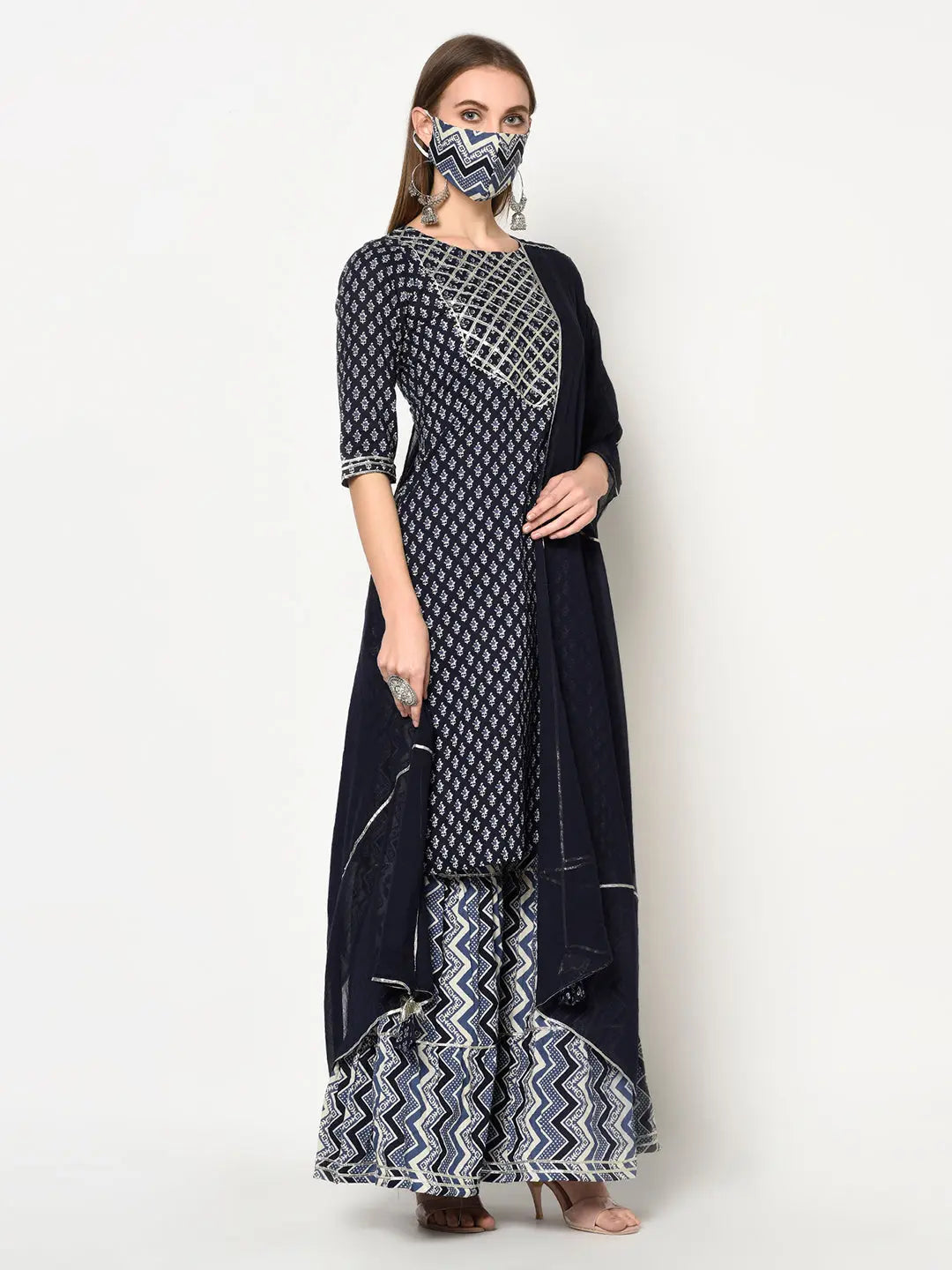 Hand-block Printed Sharara Set | Blue | Indrani SOW