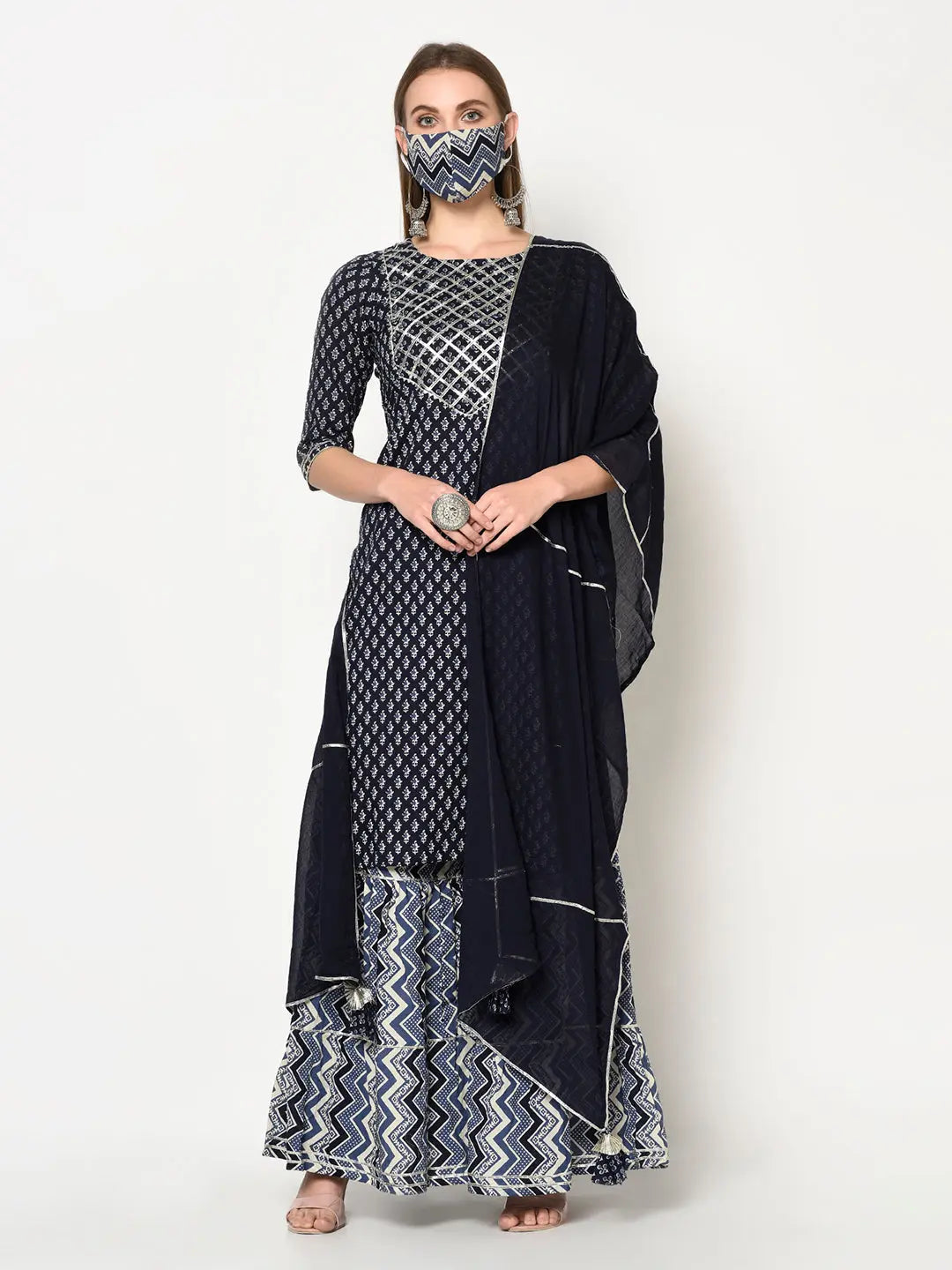 Hand-block Printed Sharara Set | Blue | Indrani SOW