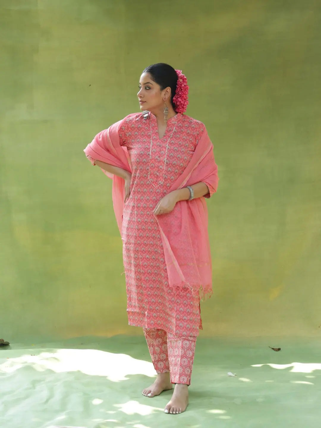 Handblock Sonal Kurta Set | Pink SOW